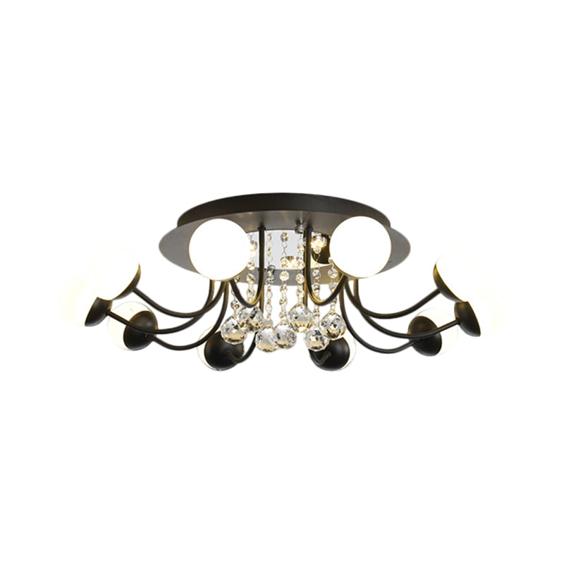 Hand-Cut Crystal Sphere Ceiling Light With Modern Design: 10/12-Head Black/White Mounting For Parlor