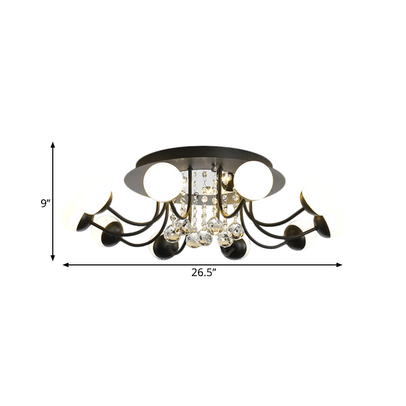 Hand-Cut Crystal Sphere Ceiling Light With Modern Design: 10/12-Head Black/White Mounting For Parlor