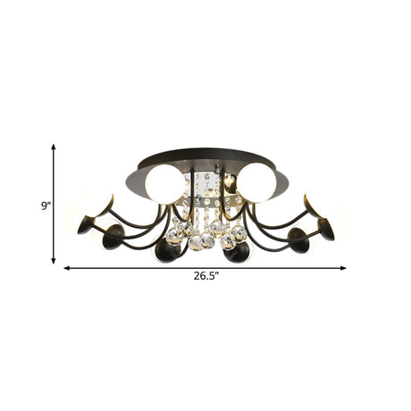 Hand-Cut Crystal Sphere Ceiling Light With Modern Design: 10/12-Head Black/White Mounting For Parlor