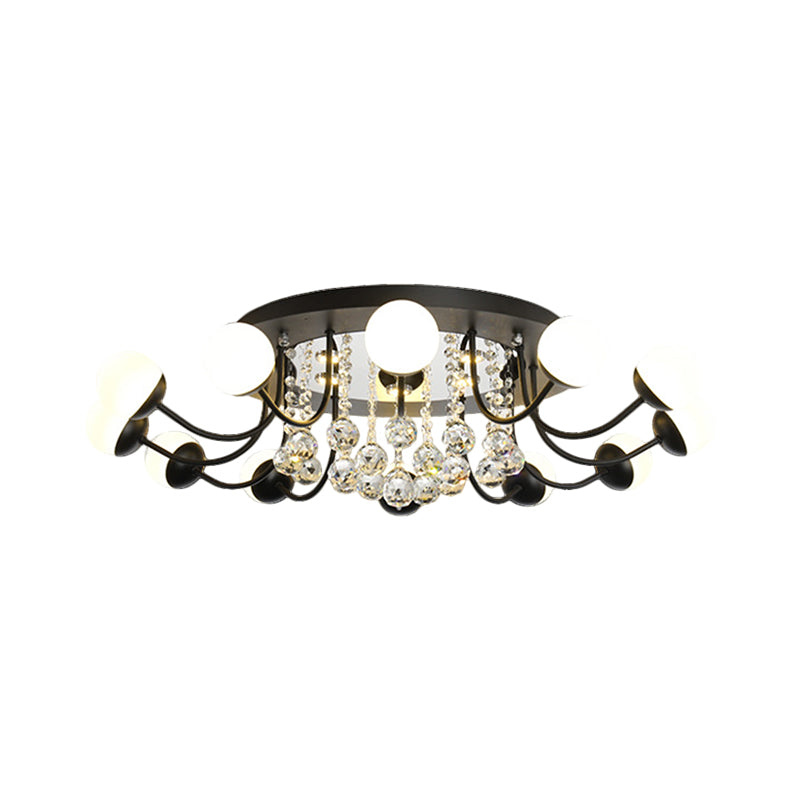 Hand-Cut Crystal Sphere Ceiling Light With Modern Design: 10/12-Head Black/White Mounting For