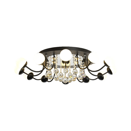 Hand-Cut Crystal Sphere Ceiling Light With Modern Design: 10/12-Head Black/White Mounting For