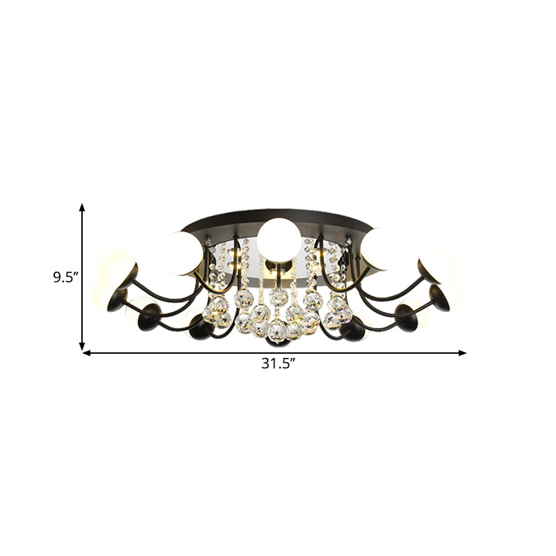 Hand-Cut Crystal Sphere Ceiling Light With Modern Design: 10/12-Head Black/White Mounting For Parlor