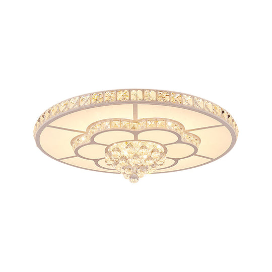 Contemporary Flower Led Ceiling Lamp With Faceted Crystal Flush Mount In White - 19.5/23.5 Wide