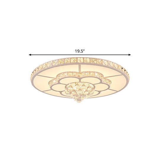 Contemporary Flower Led Ceiling Lamp With Faceted Crystal Flush Mount In White - 19.5/23.5 Wide