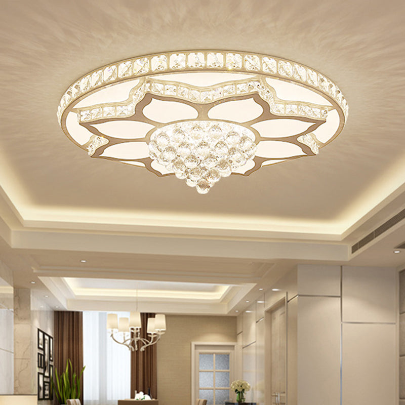 Lotus Crystal Led Flush Mount Ceiling Light - 19.5’/23.5’ Wide Modern Cut Crystals Warm/White