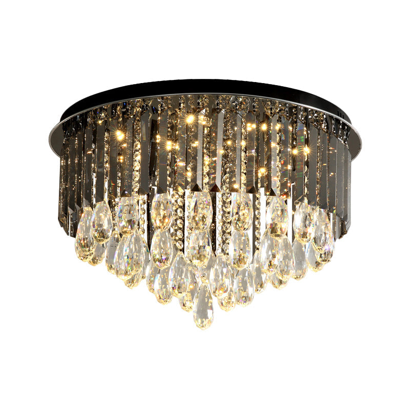 Modern Crystal Drip Flush Mount Light With Conical Design - Black 6/10 Heads Ceiling Lighting