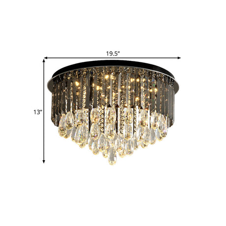Modern Crystal Drip Flush Mount Light With Conical Design - Black 6/10 Heads Ceiling Lighting