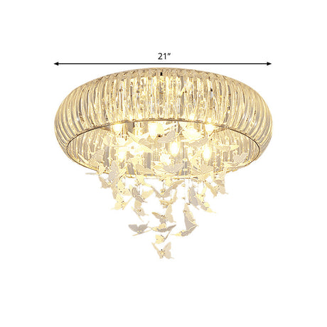 Modern Led Butterfly Flush Mount Ceiling Lamp - Crystal Prism Ring Remote Control Dimming & Multi -