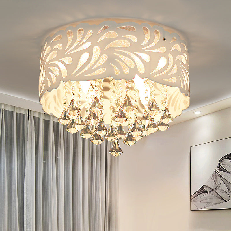 Modern Clear Crystal Flushmount Ceiling Light Fixture - 18/23.5/12.5 Width 8/12-Bulb/Led With Drum