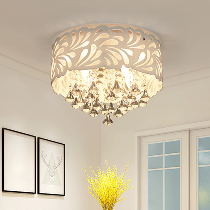Modern Clear Crystal Flushmount Ceiling Light Fixture - 18/23.5/12.5 Width 8/12-Bulb/Led With Drum