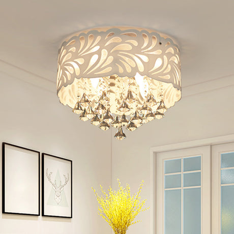 Modern Clear Crystal Flushmount Ceiling Light Fixture - 18/23.5/12.5 Width 8/12-Bulb/Led With Drum