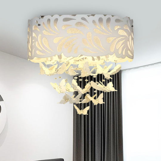 Contemporary Crystal Drop Led Flush Light - White 8/12 Heads 18/23.5/12.5 Wide / 18