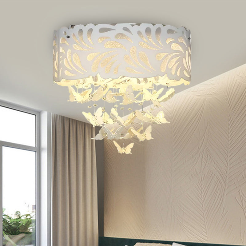 Contemporary Crystal Drop Led Flush Light - White 8/12 Heads 18’/23.5’/12.5’ Wide