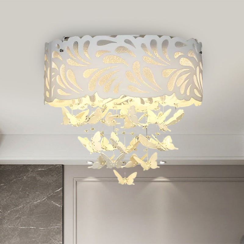 Contemporary Crystal Drop Led Flush Light - White 8/12 Heads 18’/23.5’/12.5’ Wide