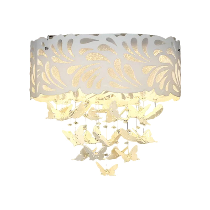 Contemporary Crystal Drop Led Flush Light - White 8/12 Heads 18/23.5/12.5 Wide