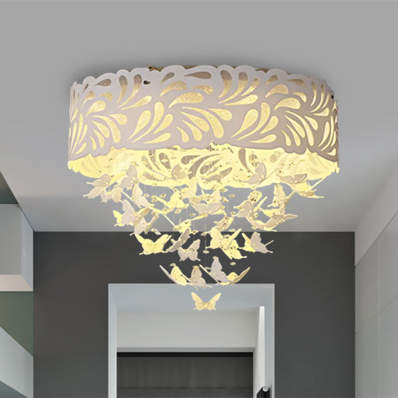 Contemporary Crystal Drop Led Flush Light - White 8/12 Heads 18/23.5/12.5 Wide