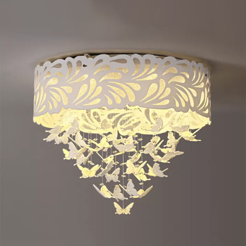 Contemporary Crystal Drop Led Flush Light - White 8/12 Heads 18’/23.5’/12.5’ Wide