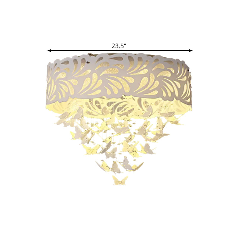 Contemporary Crystal Drop Led Flush Light - White 8/12 Heads 18/23.5/12.5 Wide