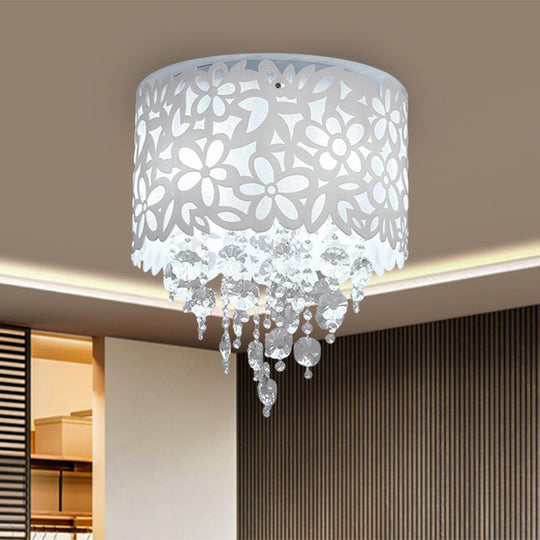 Contemporary Crystal Ceiling Light - 4-Light White Flush Mount For Bedroom