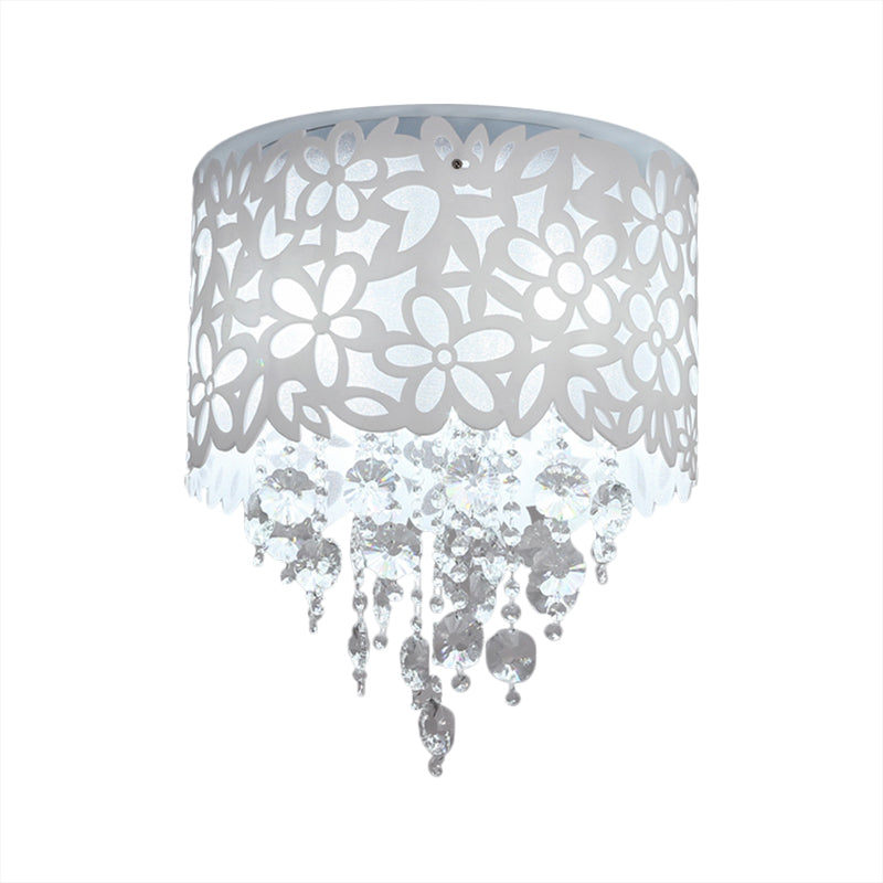 Contemporary Crystal Ceiling Light - 4 - Light White Flush Mount For Bedroom