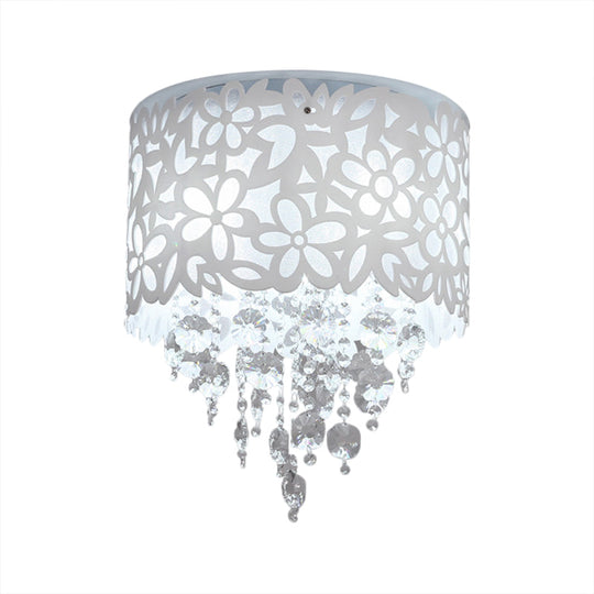 Contemporary Crystal Ceiling Light - 4 - Light White Flush Mount For Bedroom