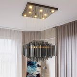 Modern Led Crystal Bar Hanging Ceiling Light For Dining Room - Black Hexagon