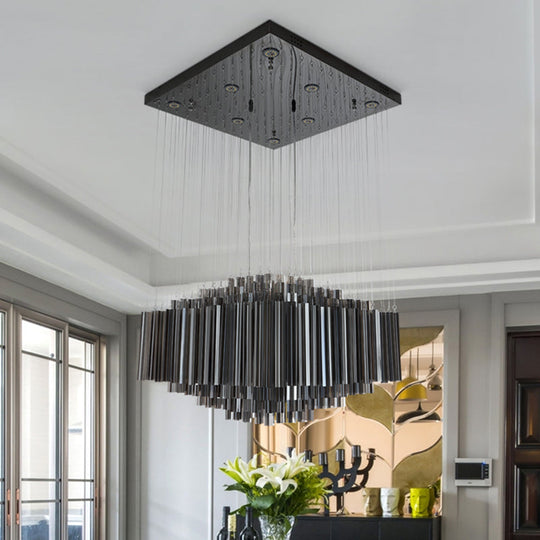Modern Black Hexagon Led Crystal Ceiling Light For Dining Room Hanging