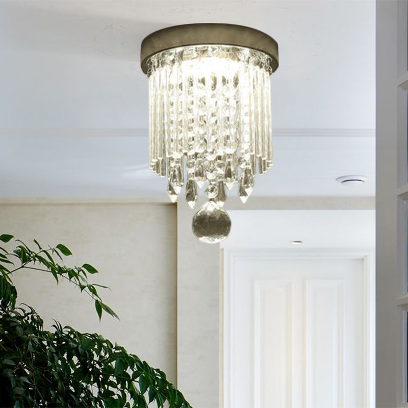 Modern Led Crystal Shade Chrome Flushmount Light 8’/19.5’ Wide Cylinder Ceiling Lamp / 8’