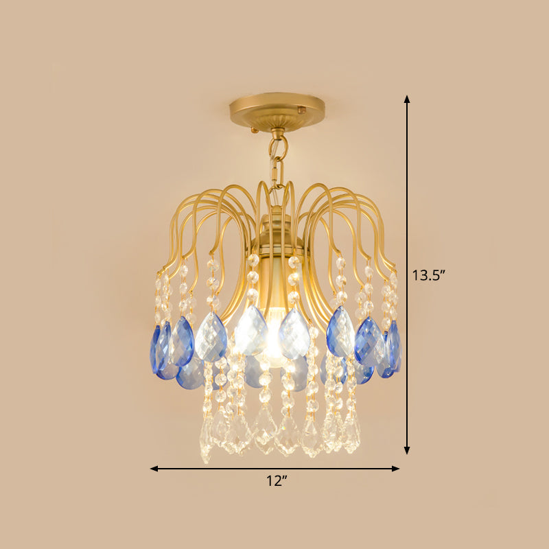 Gold Double - Layered Crystal Ceiling Mount Light Fixture - Modern Semi Flush Design