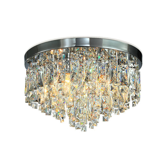 Modern Conical Crystal Block Ceiling Lamp: 12’/18’ Wide 4/6 - Bulb Flush Mount In Chrome