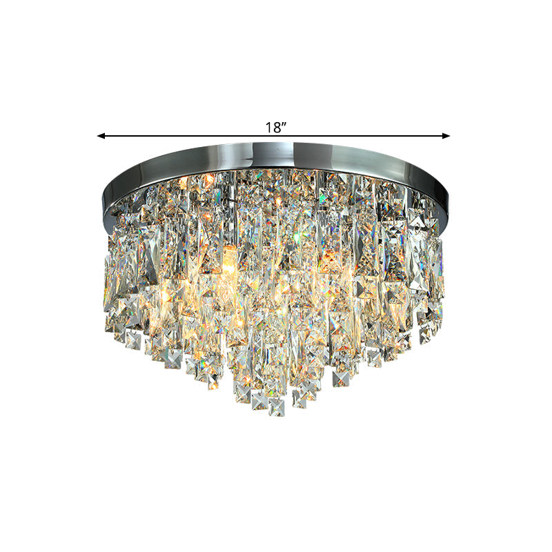 Modern Conical Crystal Block Ceiling Lamp: 12’/18’ Wide 4/6 - Bulb Flush Mount In Chrome