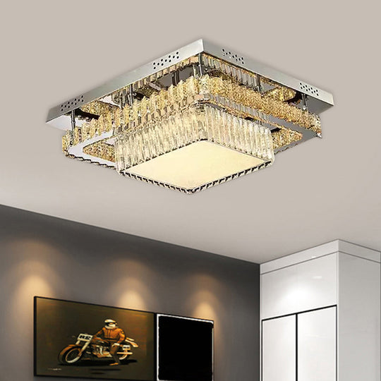 Contemporary Crystal Led Ceiling Light Fixture - Chrome Round/Square Flush - Mount
