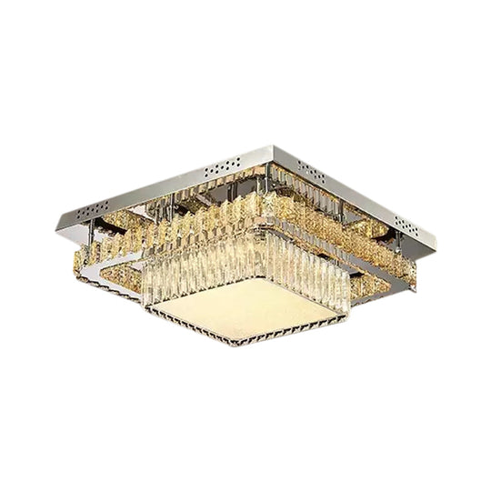 Contemporary Crystal Led Ceiling Light Fixture - Chrome Round/Square Flush - Mount