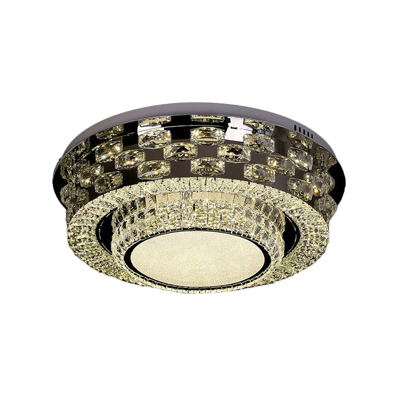 Contemporary Crystal Led Ceiling Light Fixture - Chrome Round/Square Flush - Mount