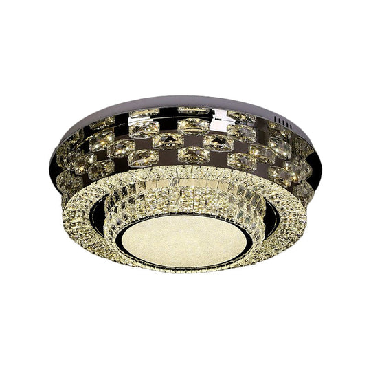 Contemporary Crystal Led Ceiling Light Fixture - Chrome Round/Square Flush - Mount