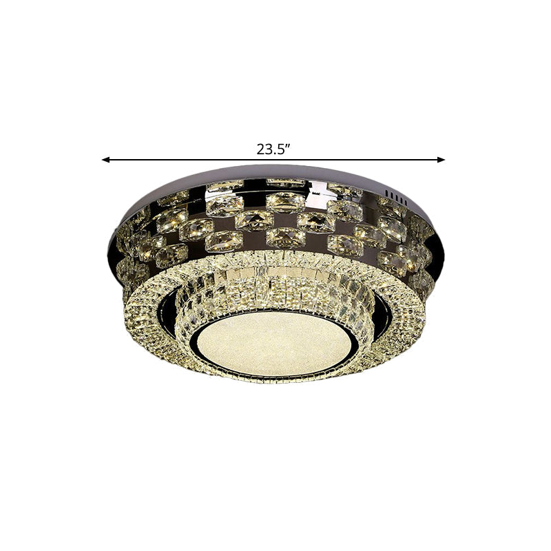 Contemporary Crystal Led Ceiling Light Fixture - Chrome Round/Square Flush - Mount