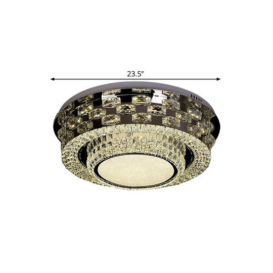 Contemporary Crystal Led Ceiling Light Fixture - Chrome Round/Square Flush - Mount