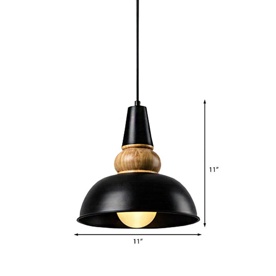 Modernist Style 1-Light Ceiling Pendant Lamp With Metal And Wood Bowl Shade In Black Living Room