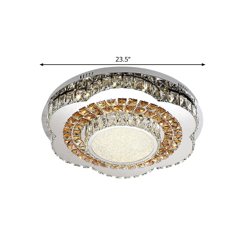 Modern Led Flower - Shaped Crystal Ceiling Mount Fixture In Chrome