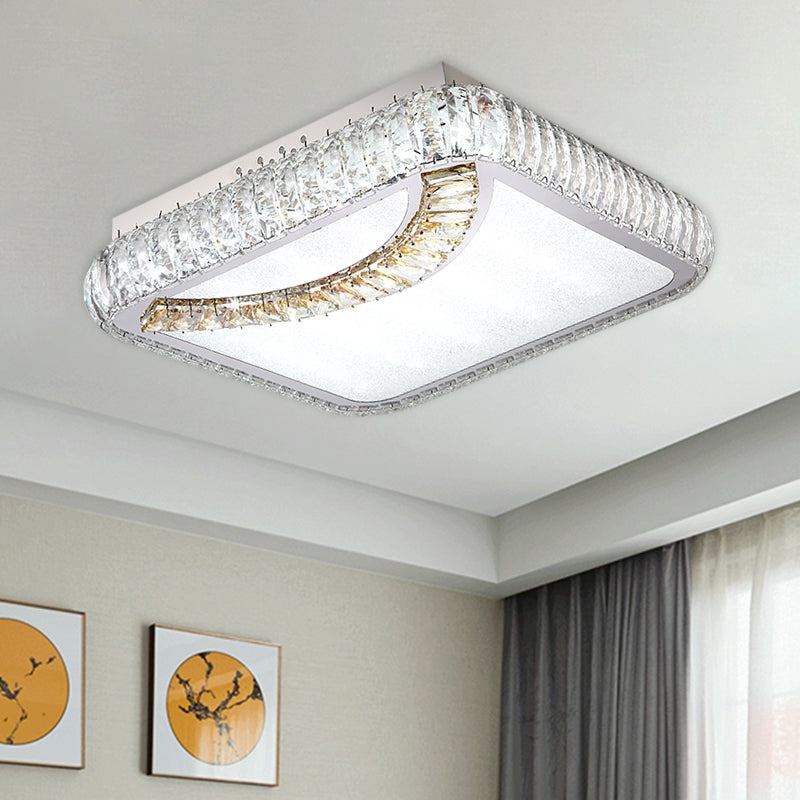 Led Ceiling Mounted Restaurant Light In Chrome - Contemporary Square/Round Design With Beveled