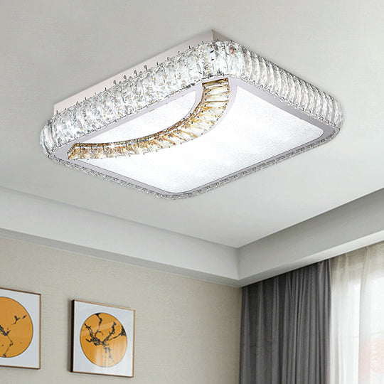 Led Ceiling Mounted Restaurant Light In Chrome - Contemporary Square/Round Design With Beveled