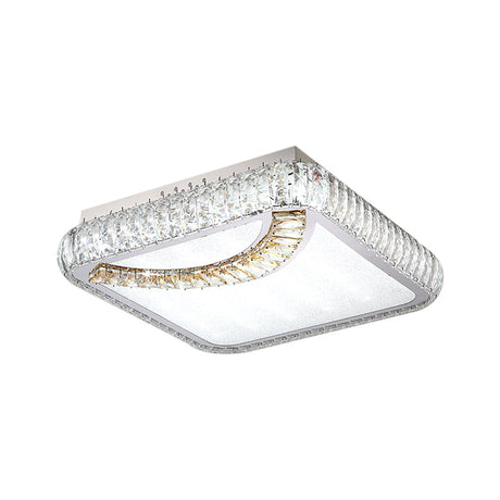 Led Ceiling Mounted Restaurant Light In Chrome - Contemporary Square/Round Design With Beveled Glass