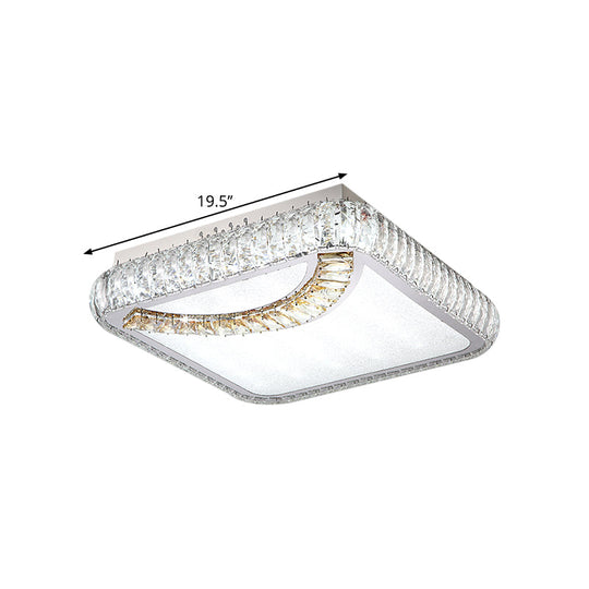 Led Ceiling Mounted Restaurant Light In Chrome - Contemporary Square/Round Design With Beveled