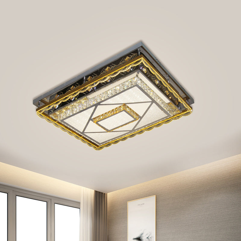 Contemporary Led Crystal Ceiling Light In Nickel Flushmount