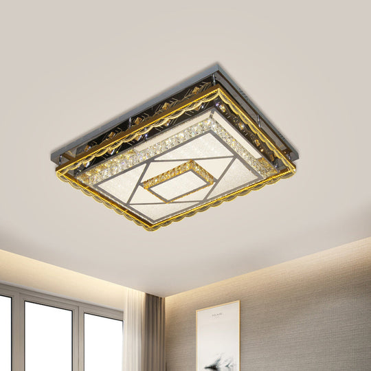 Contemporary Led Crystal Ceiling Light In Nickel Flushmount
