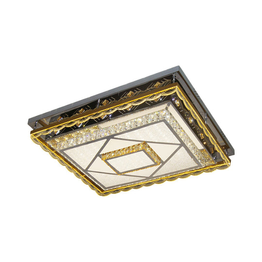 Contemporary Led Crystal Ceiling Light In Nickel Flushmount