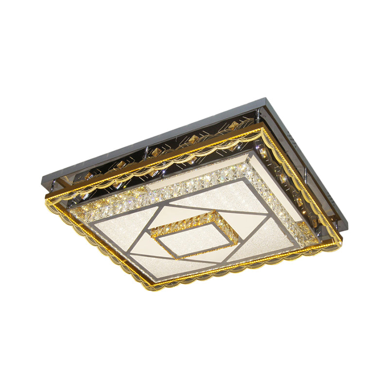 Contemporary Led Crystal Ceiling Light In Nickel Flushmount