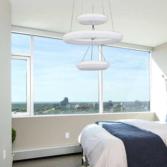 Minimalist Led Acrylic Chandelier With White Suspension Pendant - 3 Lights