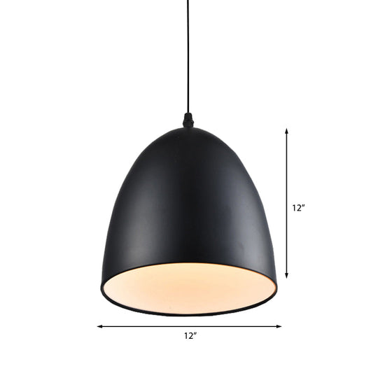 Retro Style Domed Pendant Lamp - 10/12 Inch Wide Metallic Fixture In White/Black For Kitchen