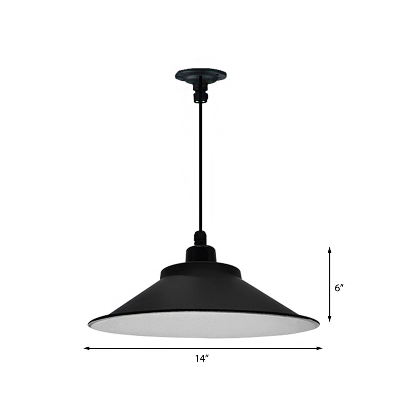 Industrial Cone-Shaded Hanging Pendant Light - Black 12’/14’ Diameter